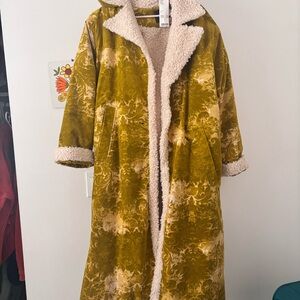 Urban Outfitters Mustard Patterned Faux-Shearling Long Coat